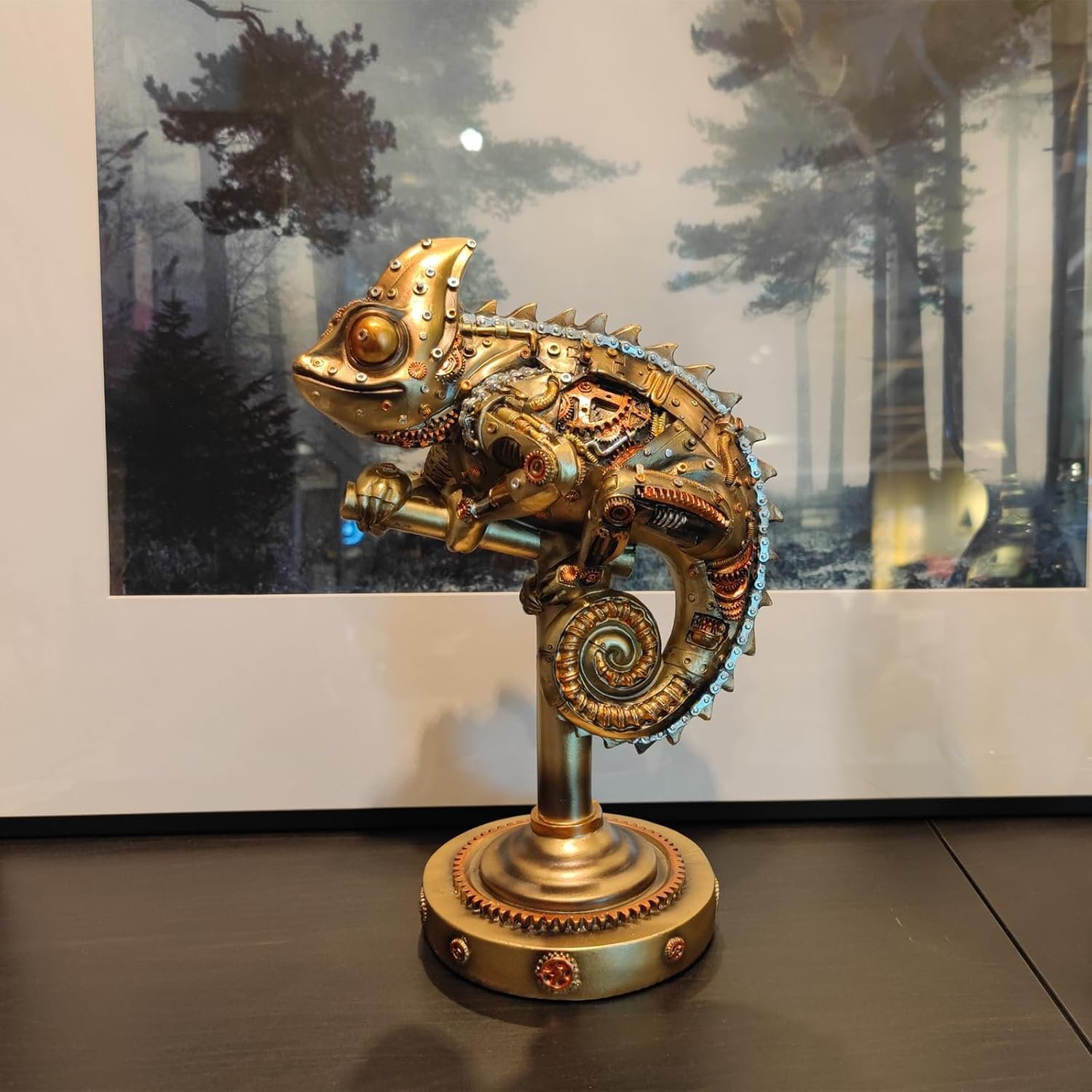 GENUINQ 12''H Steampunk Lizard Chameleon Statue Cyborg Sci-fi Sculpture - Image 8