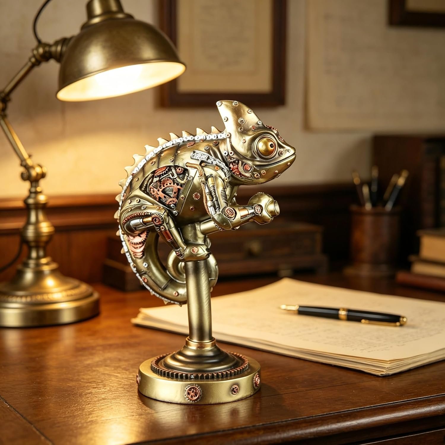 GENUINQ 12''H Steampunk Lizard Chameleon Statue Cyborg Sci-fi Sculpture - Image 5